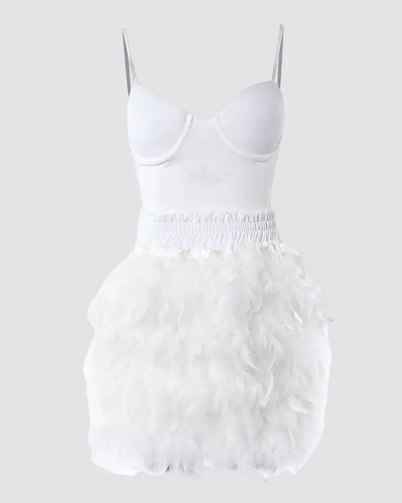 Body Suit With Feather Skirt