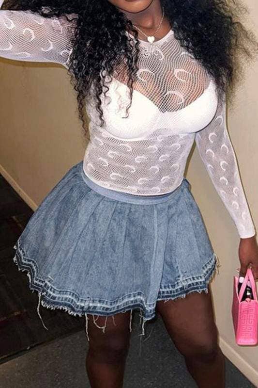Pleated Denim Mini Skirt