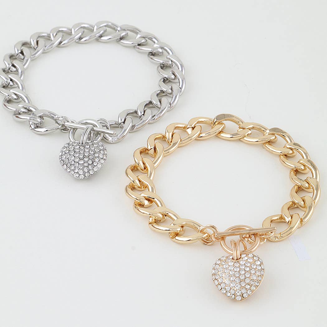 Bejeweled Heart Toggle Chain Bracelet