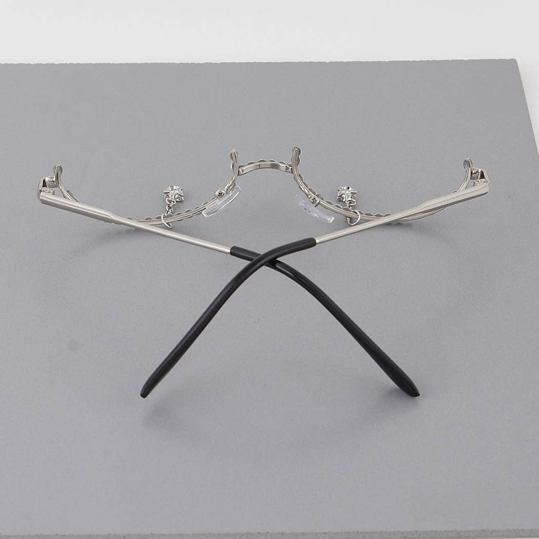 Rhinestone Tear Drop Half Framed Oval Glasses