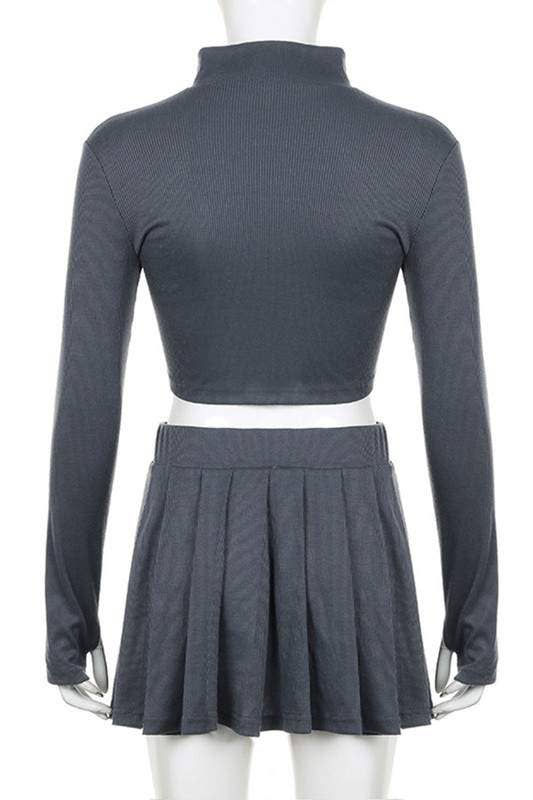 Gray Crop Jacket & Skirt Set