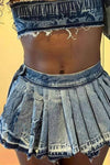 Pleated Denim Mini Skirt