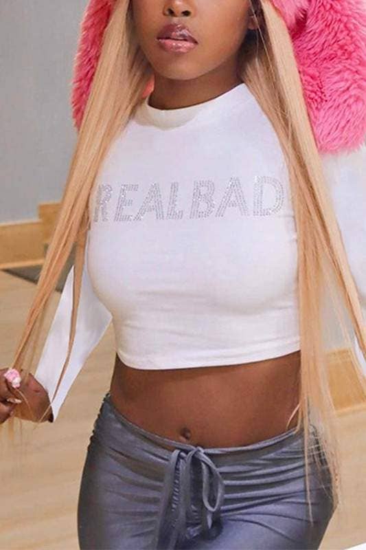 "Real Bad" Rhinestones Crop Shirt