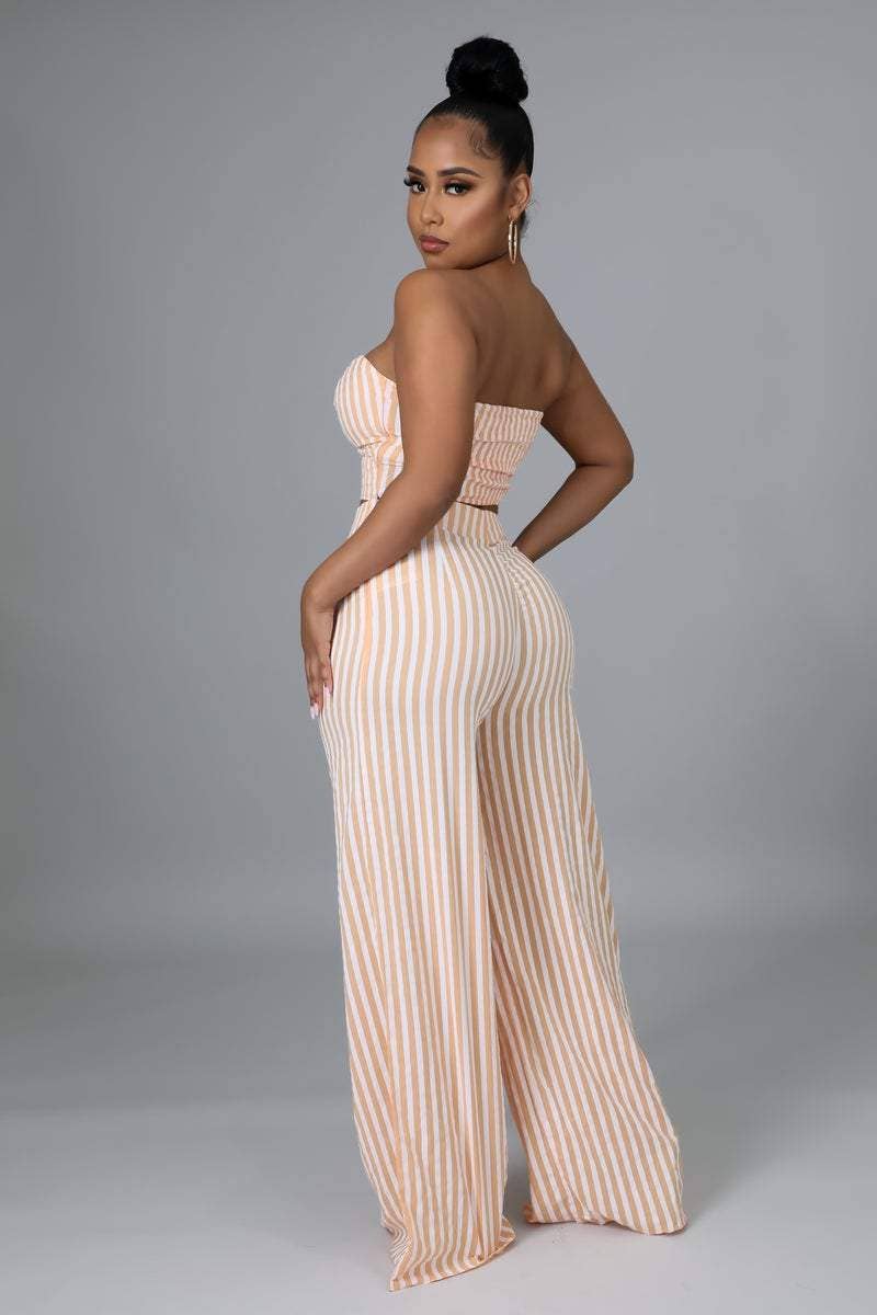 Striped Tube Top Wide Leg Pants Set