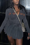 Gray Crop Jacket & Skirt Set