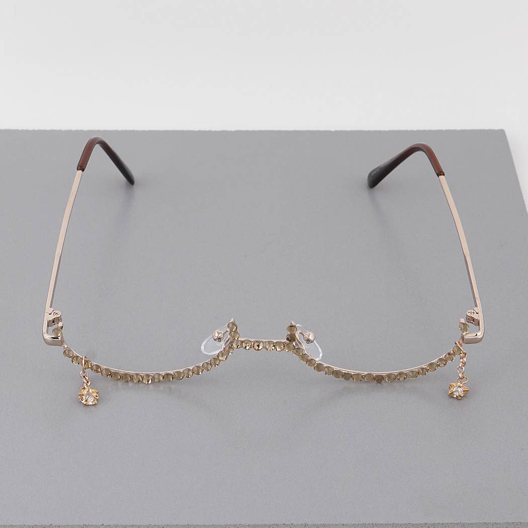 Rhinestone Tear Drop Half Framed Oval Glasses