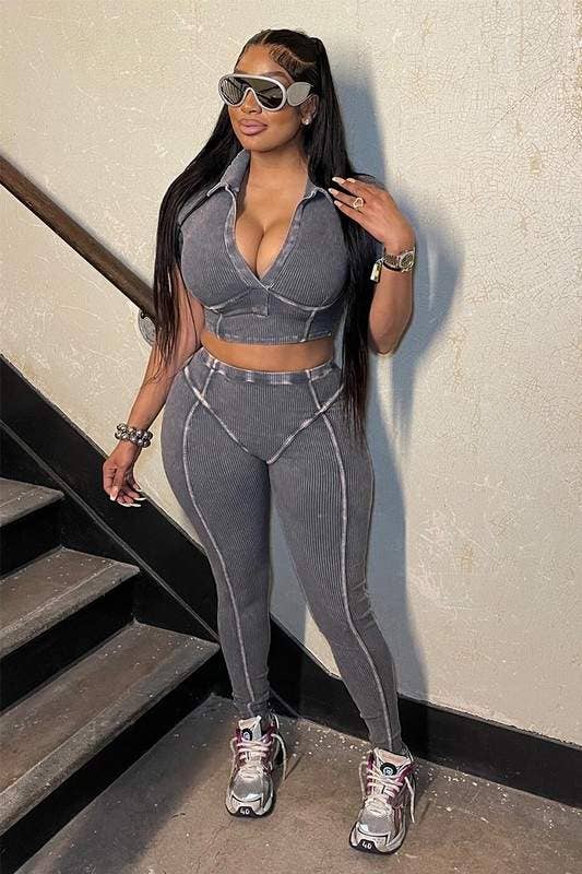 Collared Crop Tee and Leggings Set