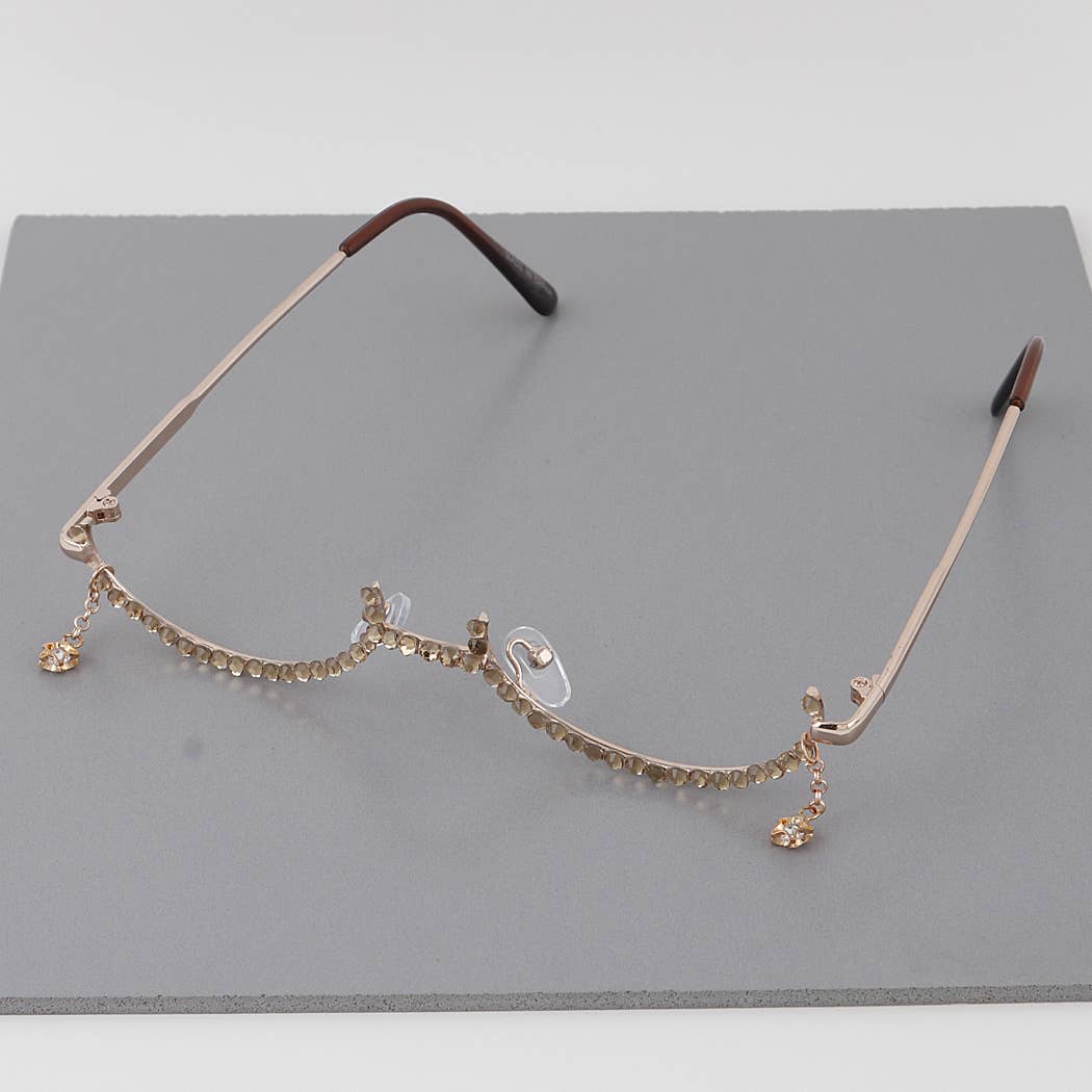 Rhinestone Tear Drop Half Framed Oval Glasses