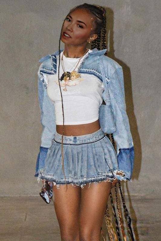 Pleated Denim Mini Skirt