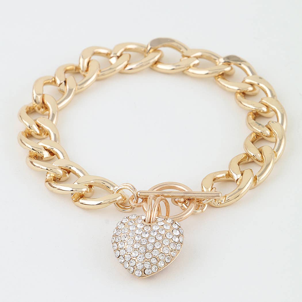 Bejeweled Heart Toggle Chain Bracelet