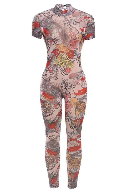 Mesh Graphic Sheer Jumpsuit