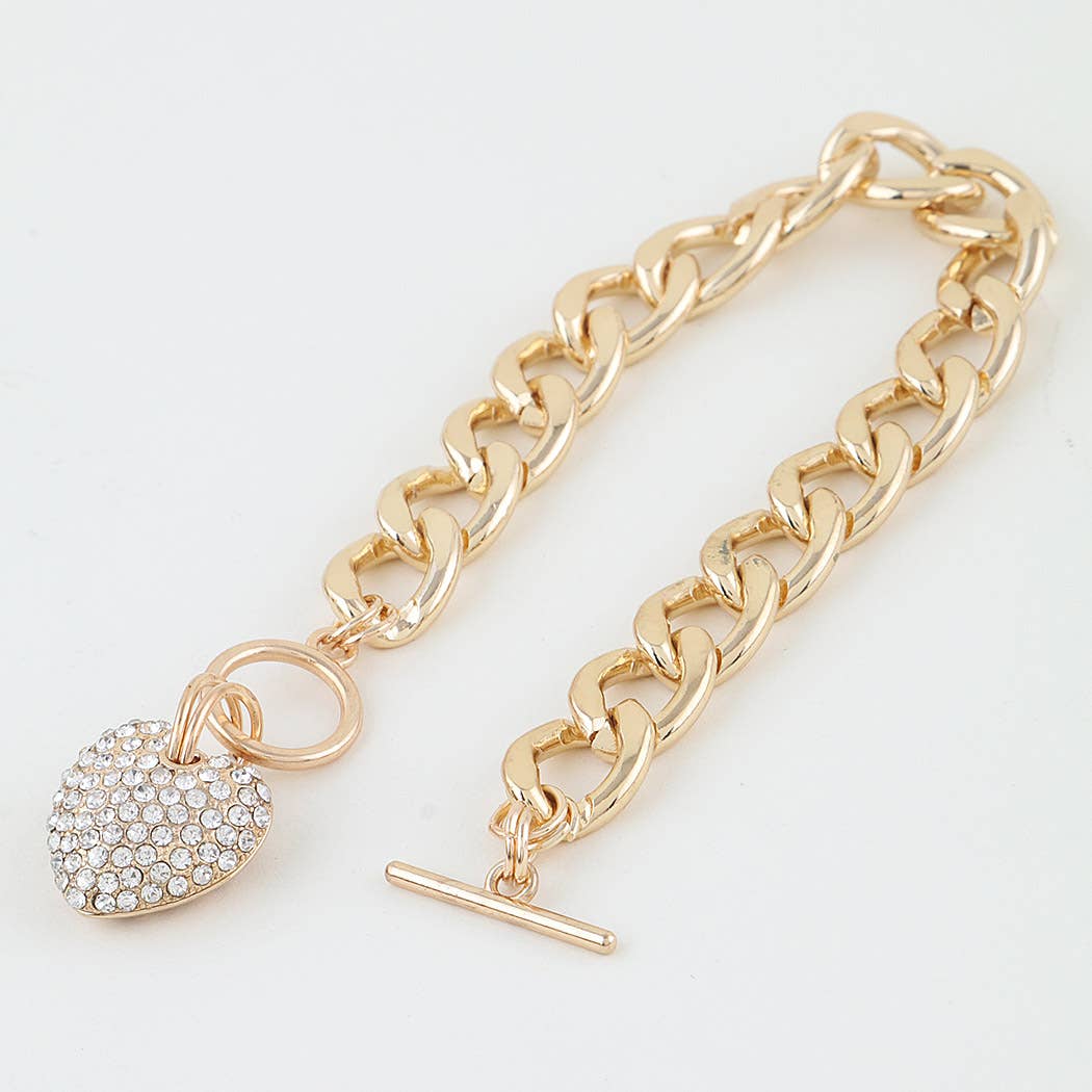 Bejeweled Heart Toggle Chain Bracelet
