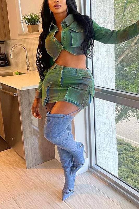 Denim Crop and Skirt set