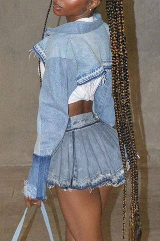 Pleated Denim Mini Skirt