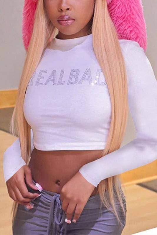 "Real Bad" Rhinestones Crop Shirt