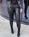 Leather Drawstring Skinny Pants