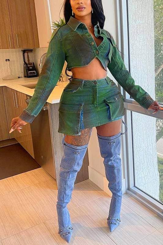 Denim Crop and Skirt set