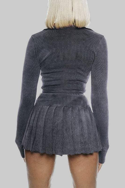 Gray Crop Jacket & Skirt Set