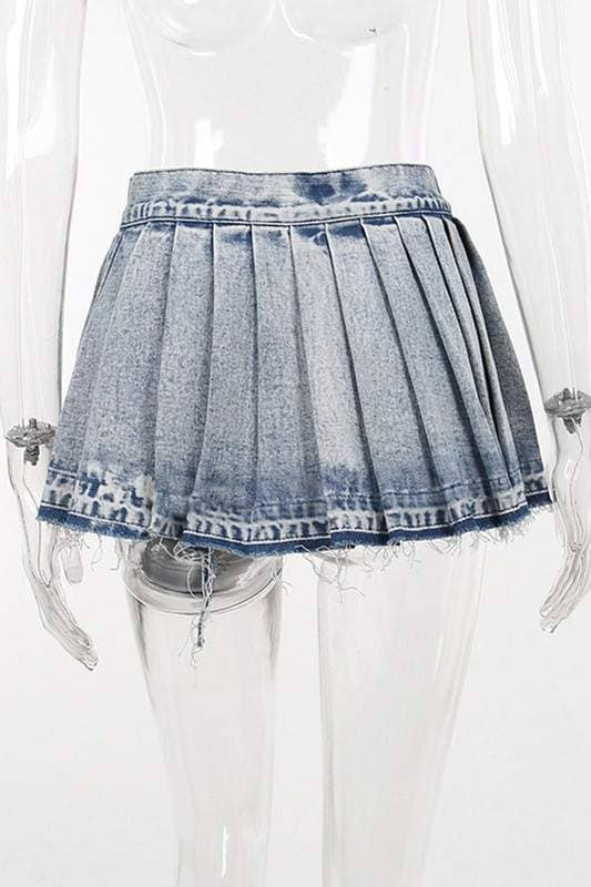Pleated Denim Mini Skirt