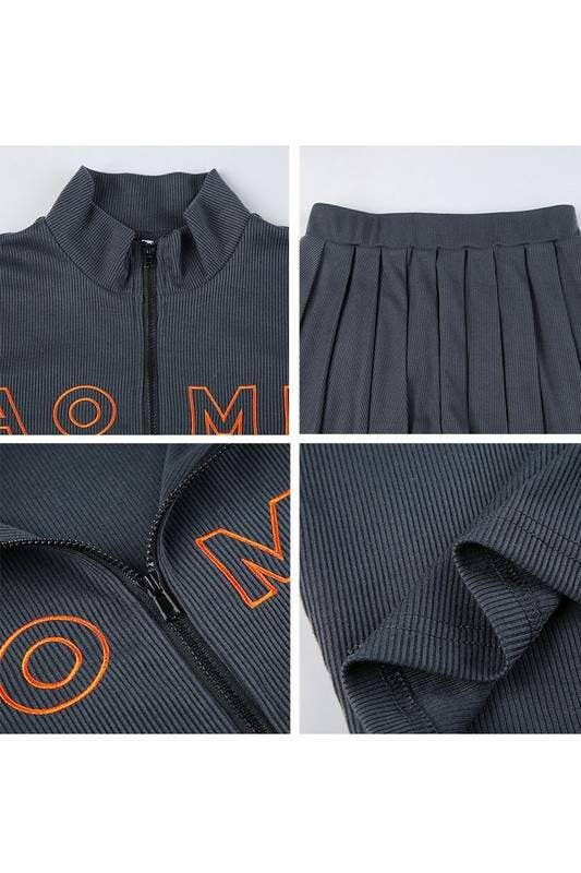 Gray Crop Jacket & Skirt Set