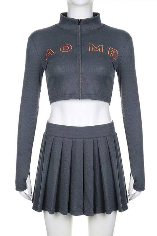 Gray Crop Jacket & Skirt Set