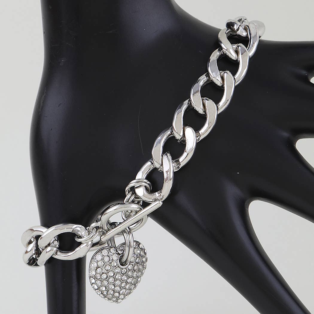 Bejeweled Heart Toggle Chain Bracelet