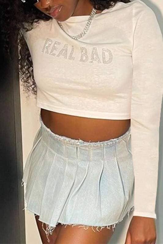 "Real Bad" Rhinestones Crop Shirt
