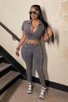 Collared Crop Tee and Leggings Set