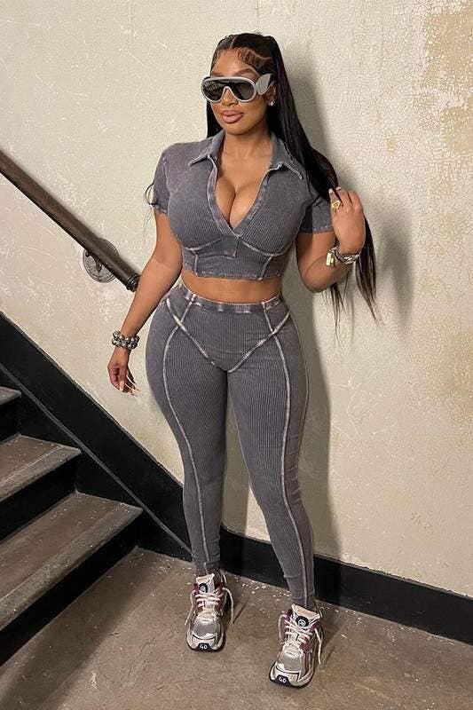 Collared Crop Tee and Leggings Set