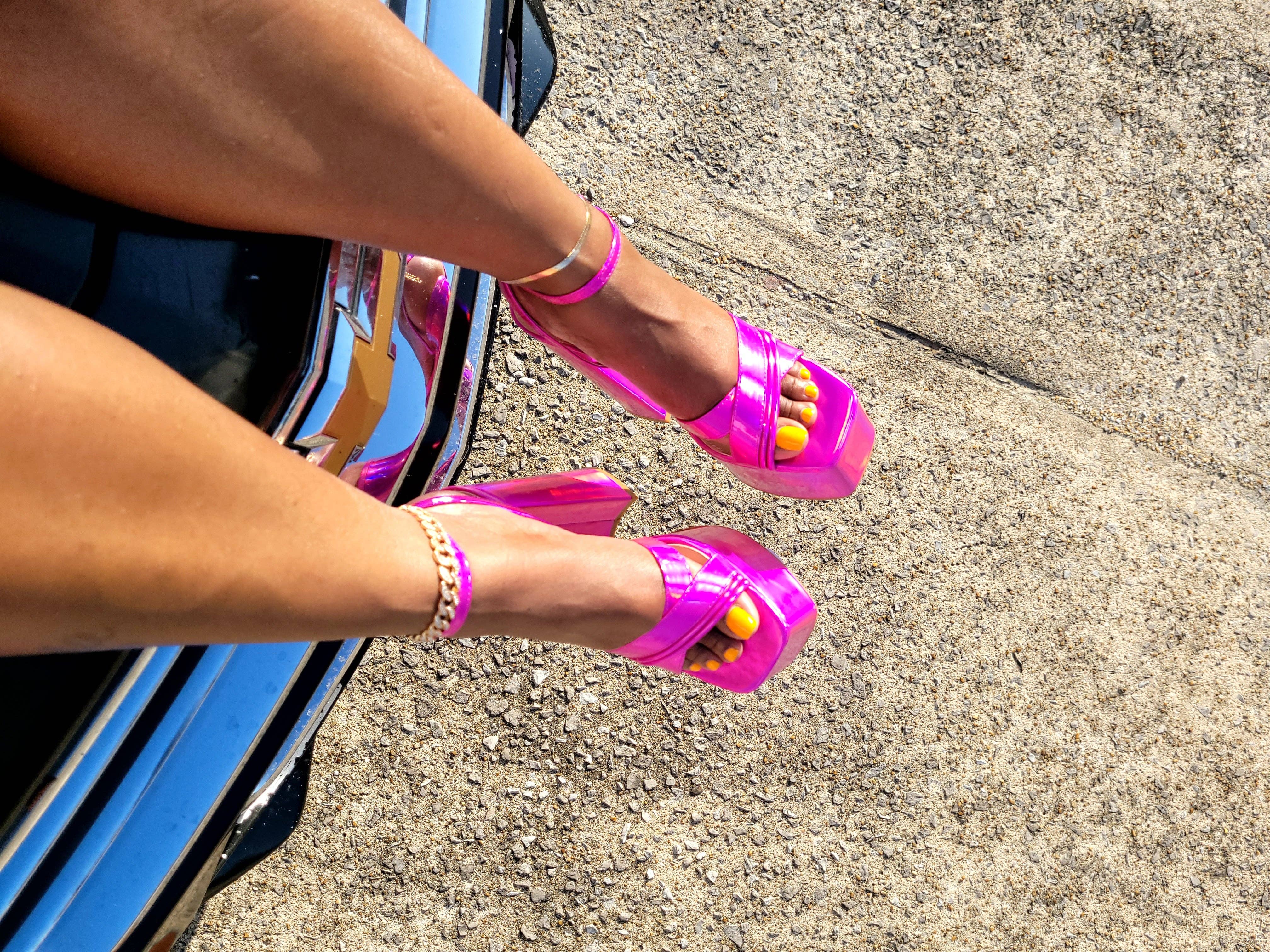 Pink Metallic Chunky Heel