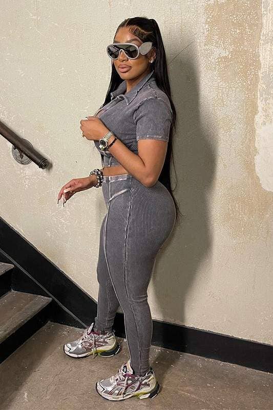 Collared Crop Tee and Leggings Set
