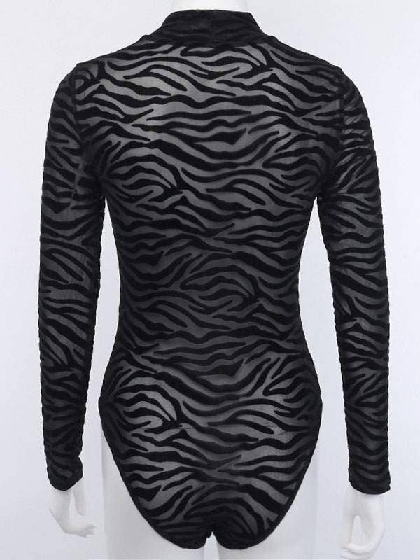Sheer Long Sleeves Striped Body Suit