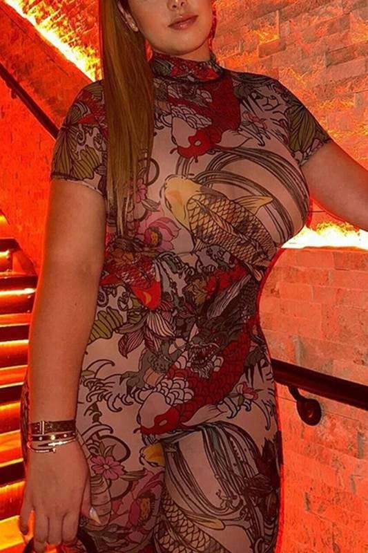 Mesh Graphic Sheer Jumpsuit