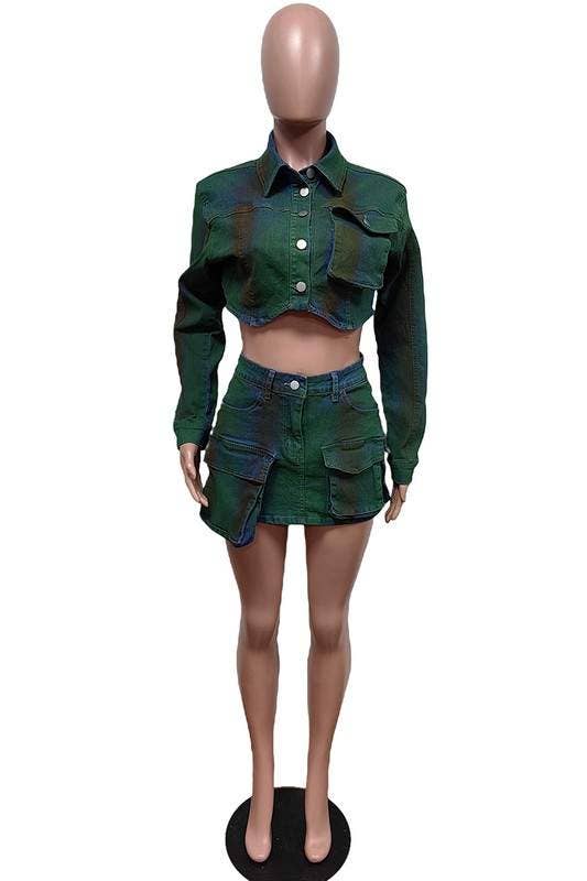 Denim Crop and Skirt set