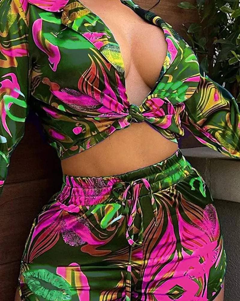 Tropical Shirt & Drawstring Shorts Set